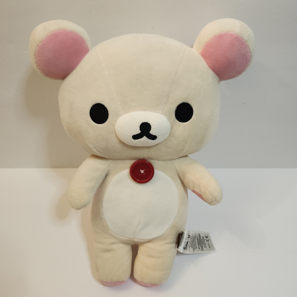 San-X Japan Rilakkuma Korilakkuma Plush Red Button, Super Soft Plush GUC.